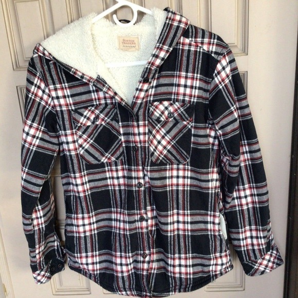 Boston Traders Sherpa Lined Flannel Hoodie Jacket SzS Plaid Button Up Pre-Owned - Picture 1 of 8